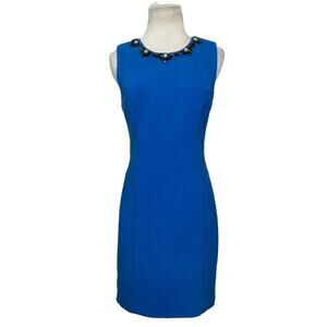 Jason Wu blue embellished neck sheath cocktail dress size 6